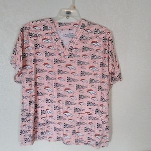 Broncos Theme Scrub Top 2 Front Pockets size